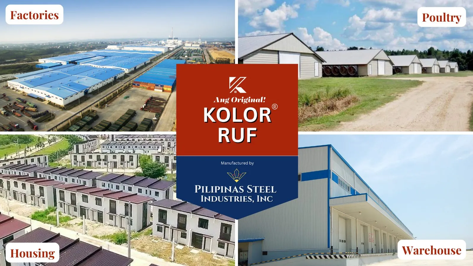 Pilipinas Steel roofing on factories, poultry houses, housing and warehouses